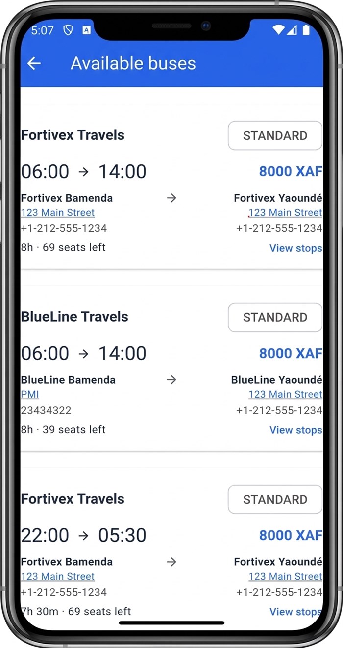 Fortivex Android app — search results screen