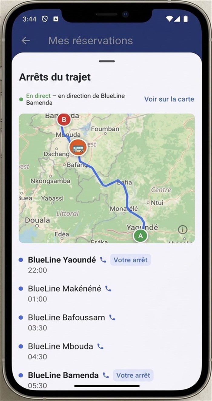 Fortivex Android app — live bus tracking on the map
